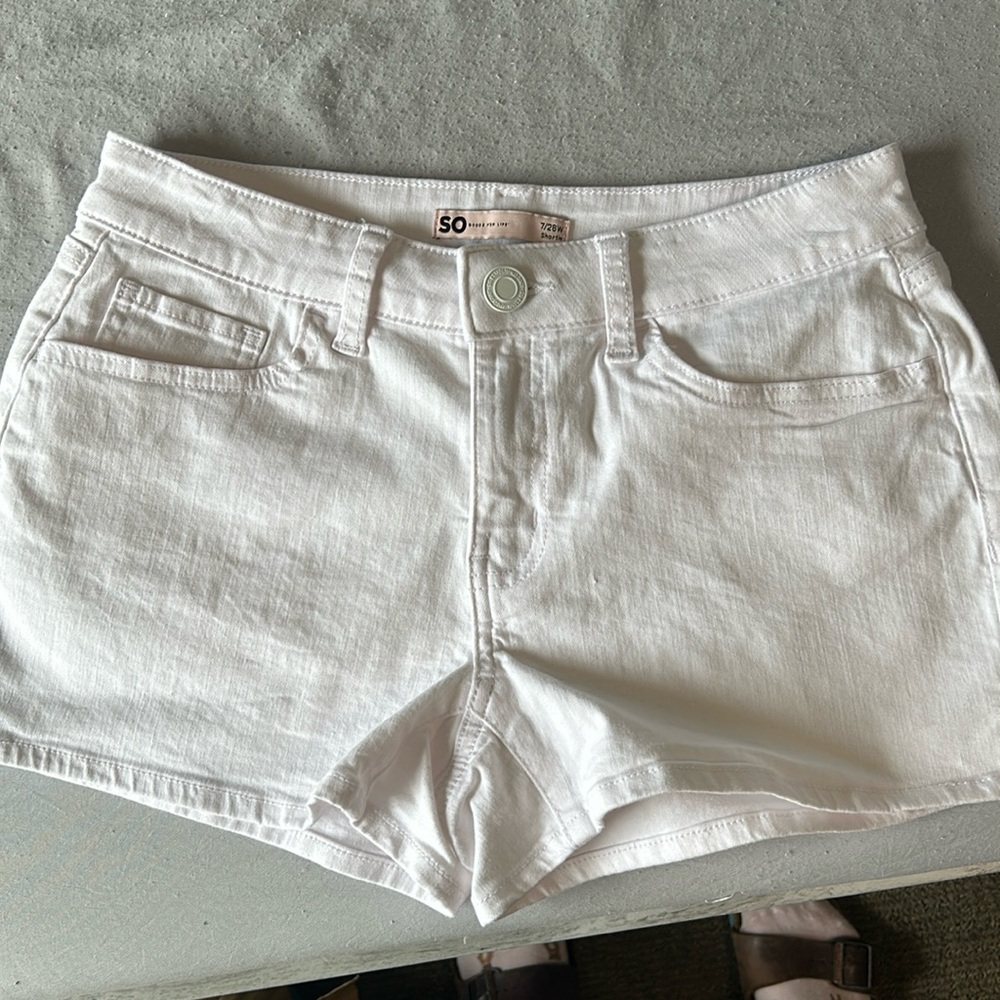 Never worn white denim shorties